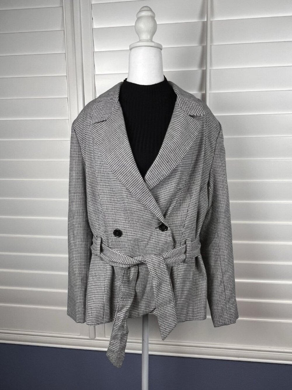 Chad Stevens Vintage Houndstooth Double Breasted Belted Blazer Jacket size 14